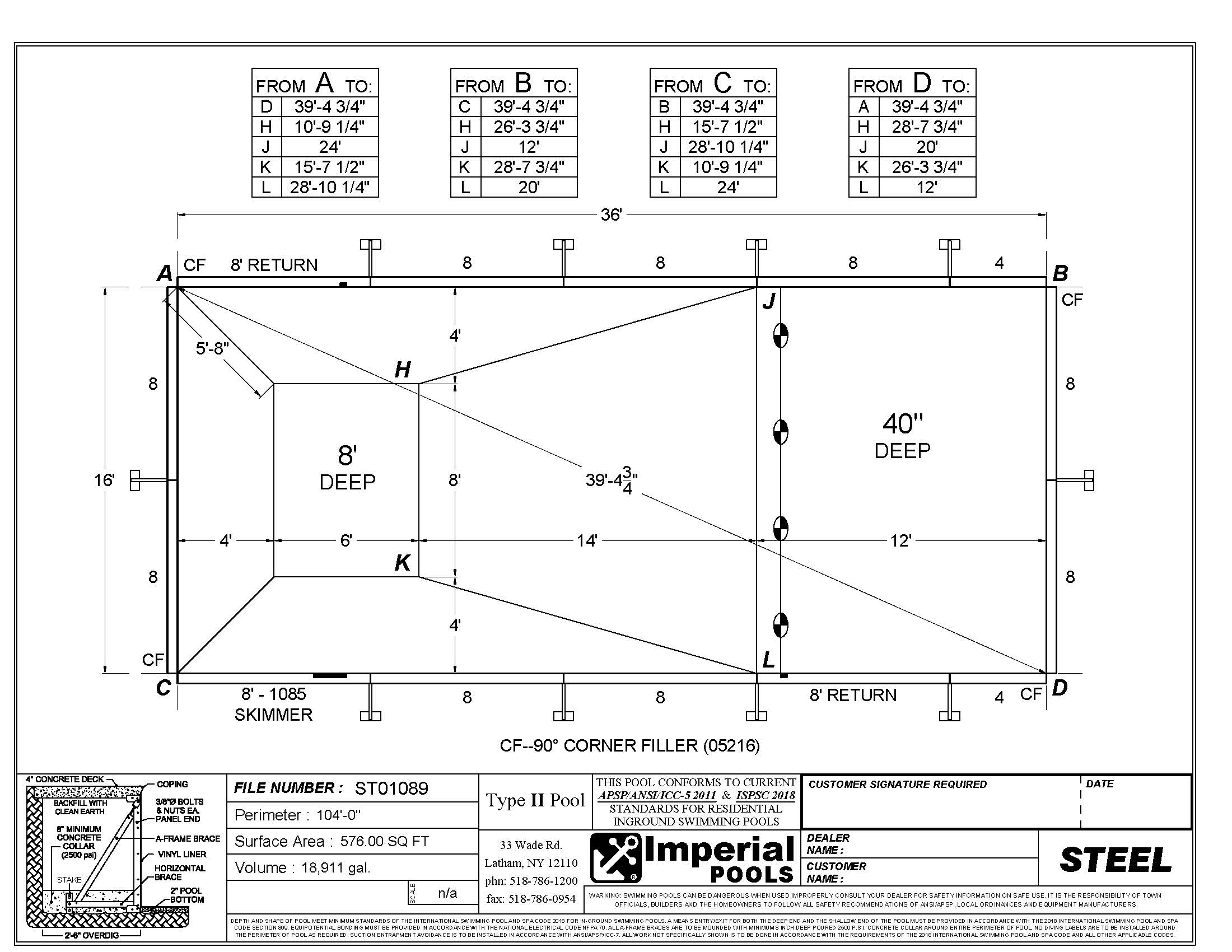 Blue Solid 16X36 Rect W Pump